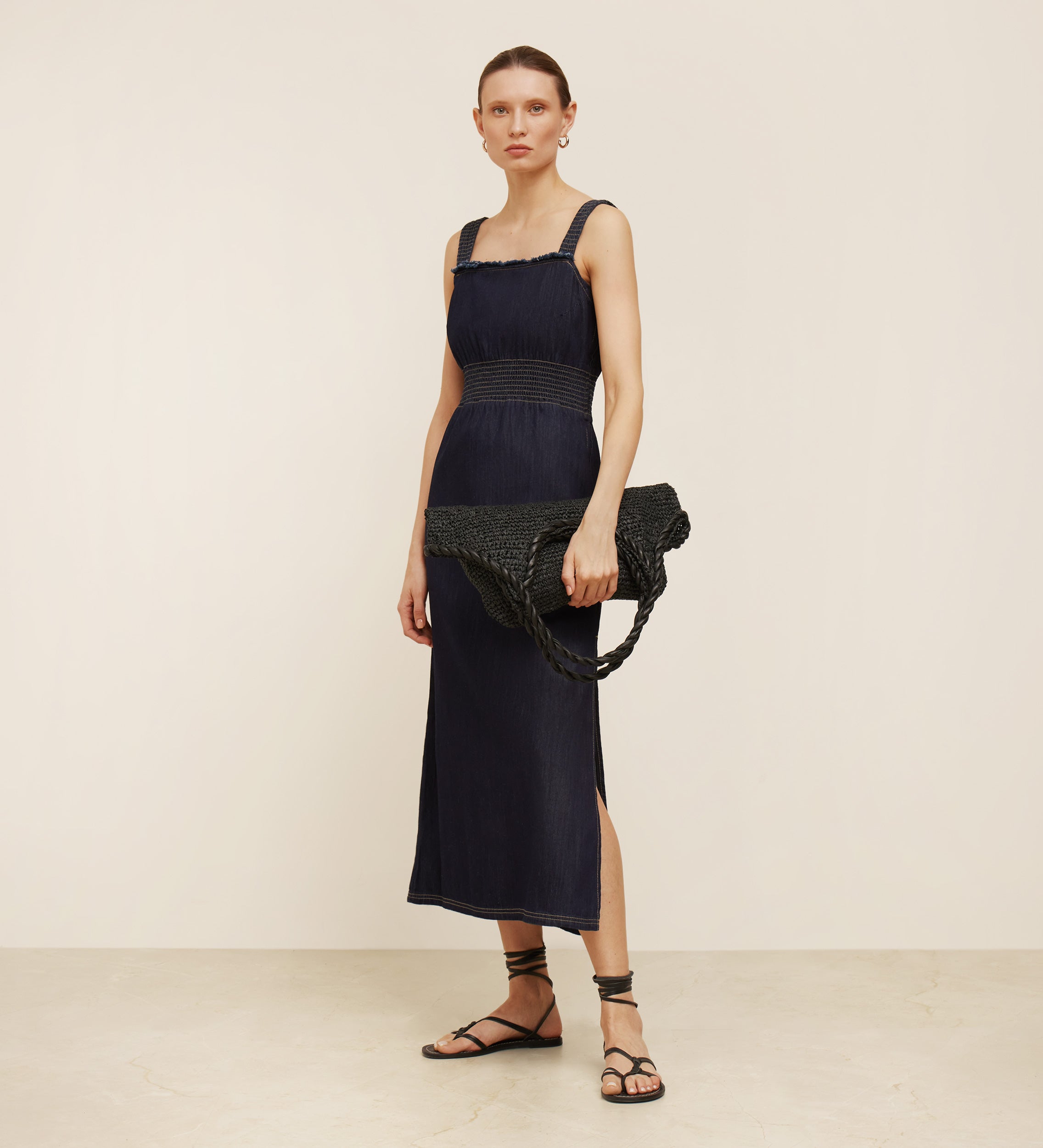 Vestido midi denim detalle arrugado