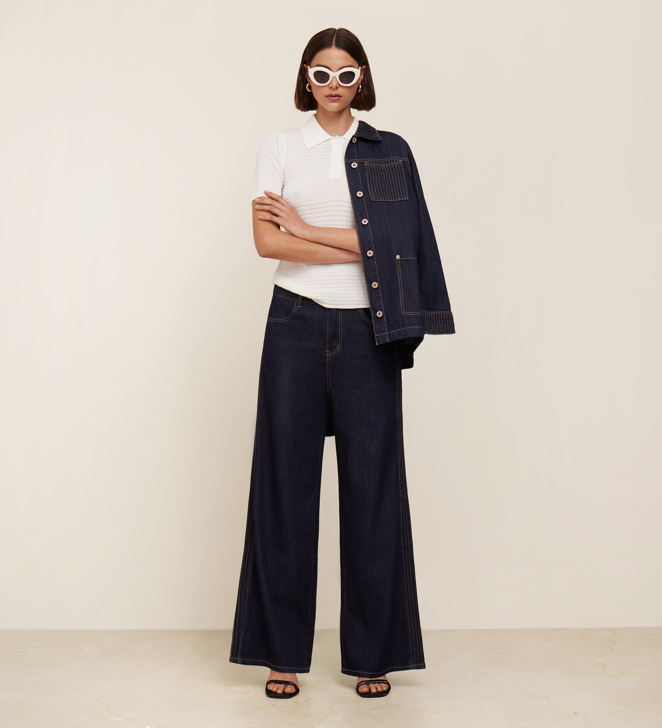 Drawstring overshirt with contrast stitching