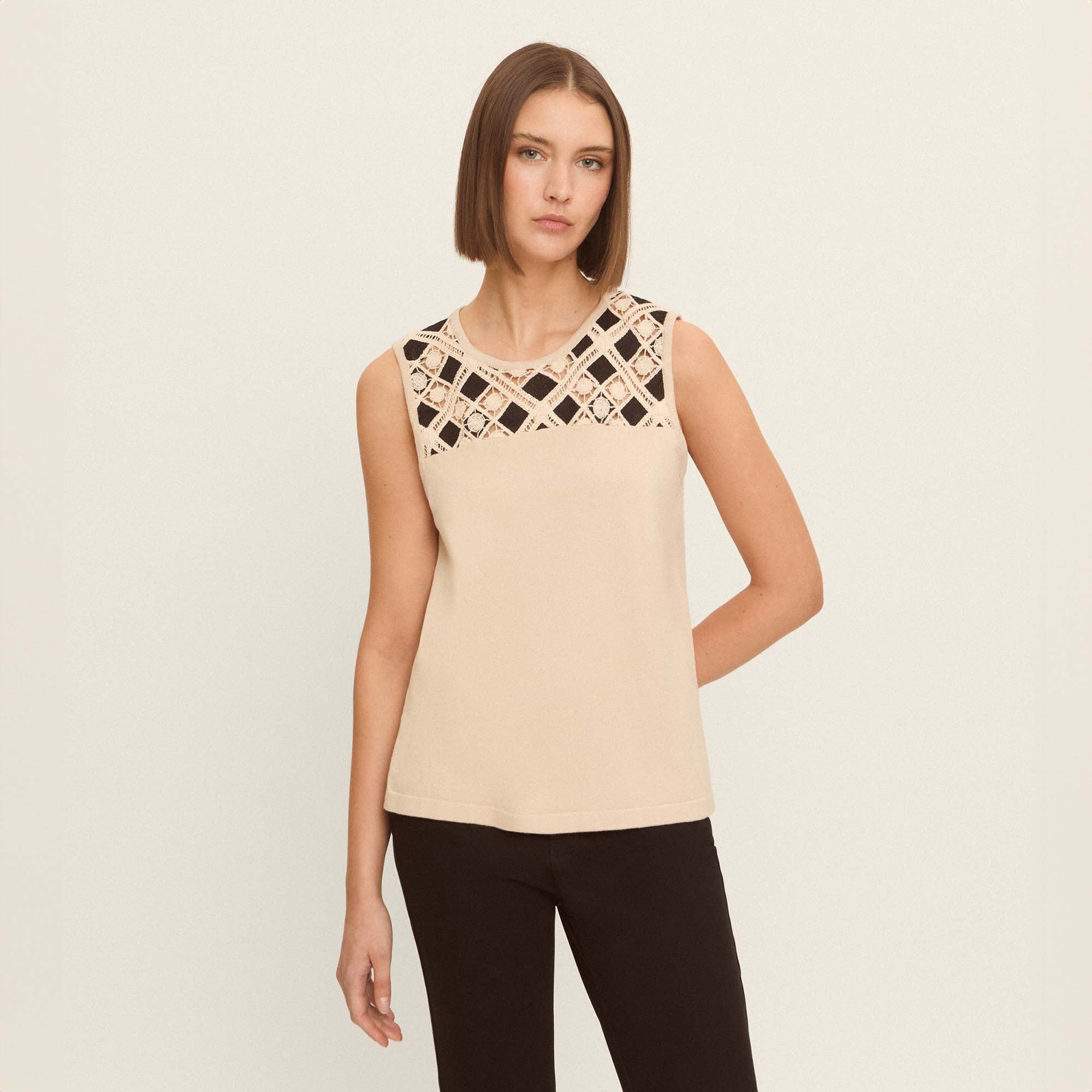 Camiseta lino y crochet