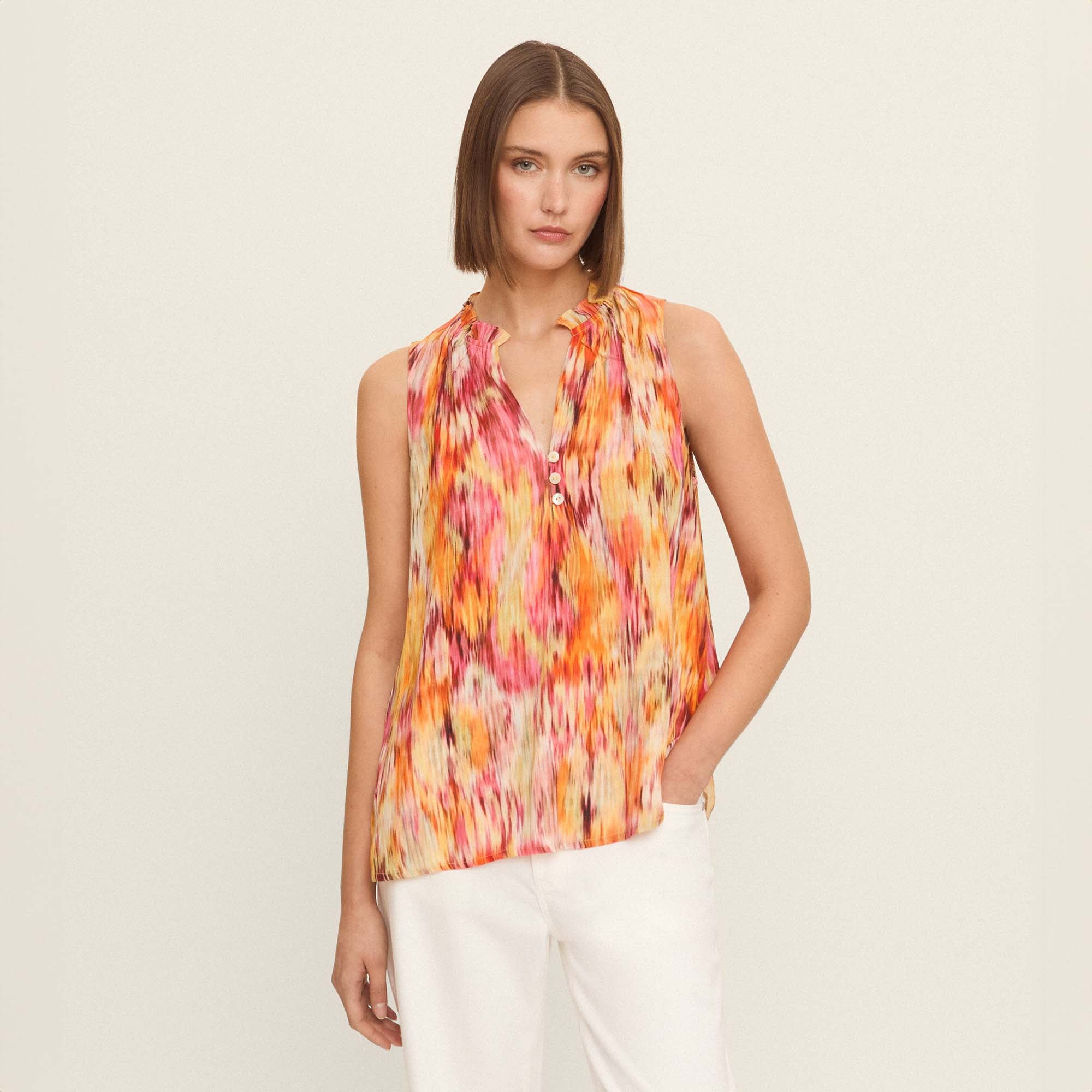 Printed sleeveless blouse