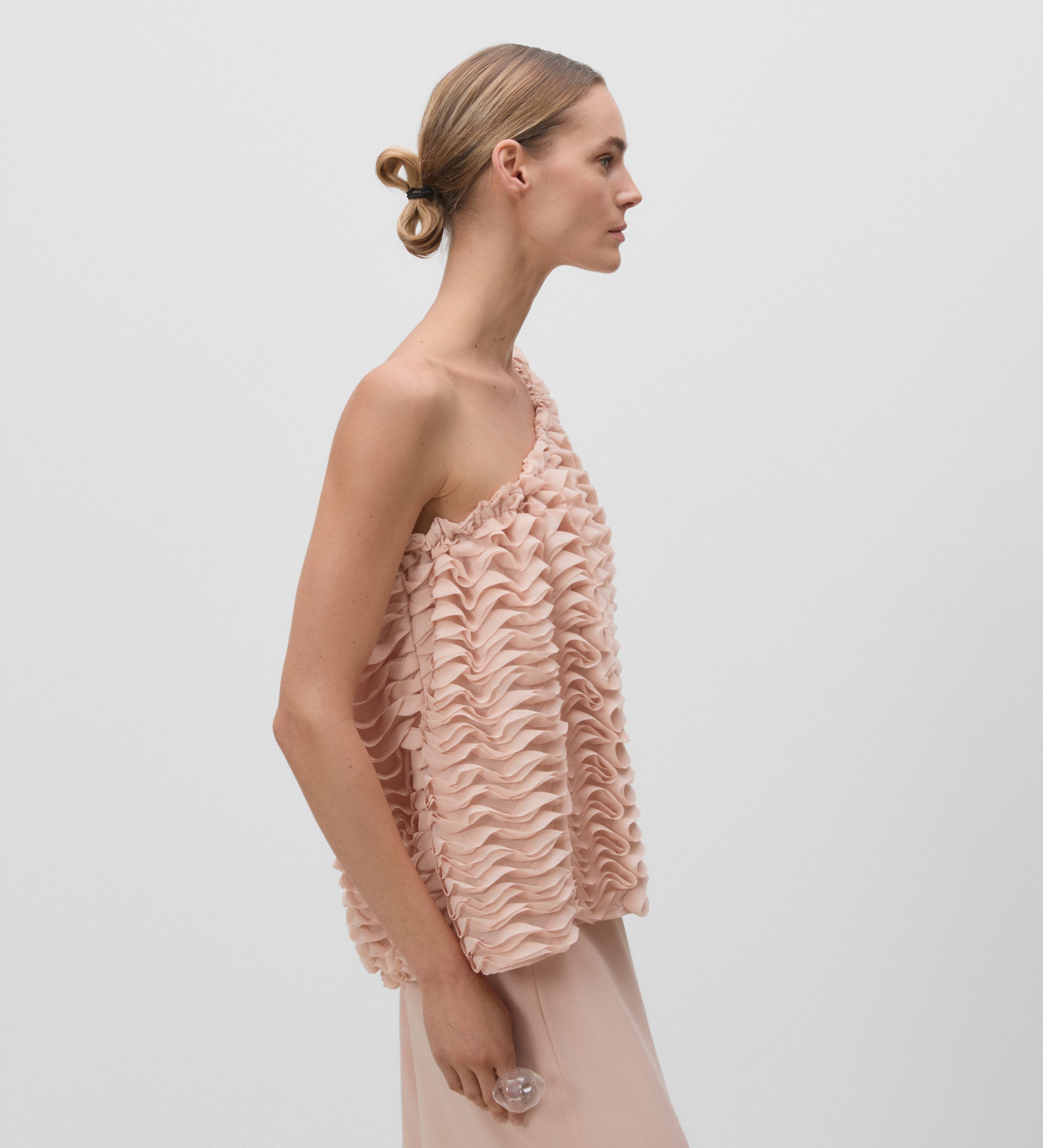 3D embroidered asymmetrical top