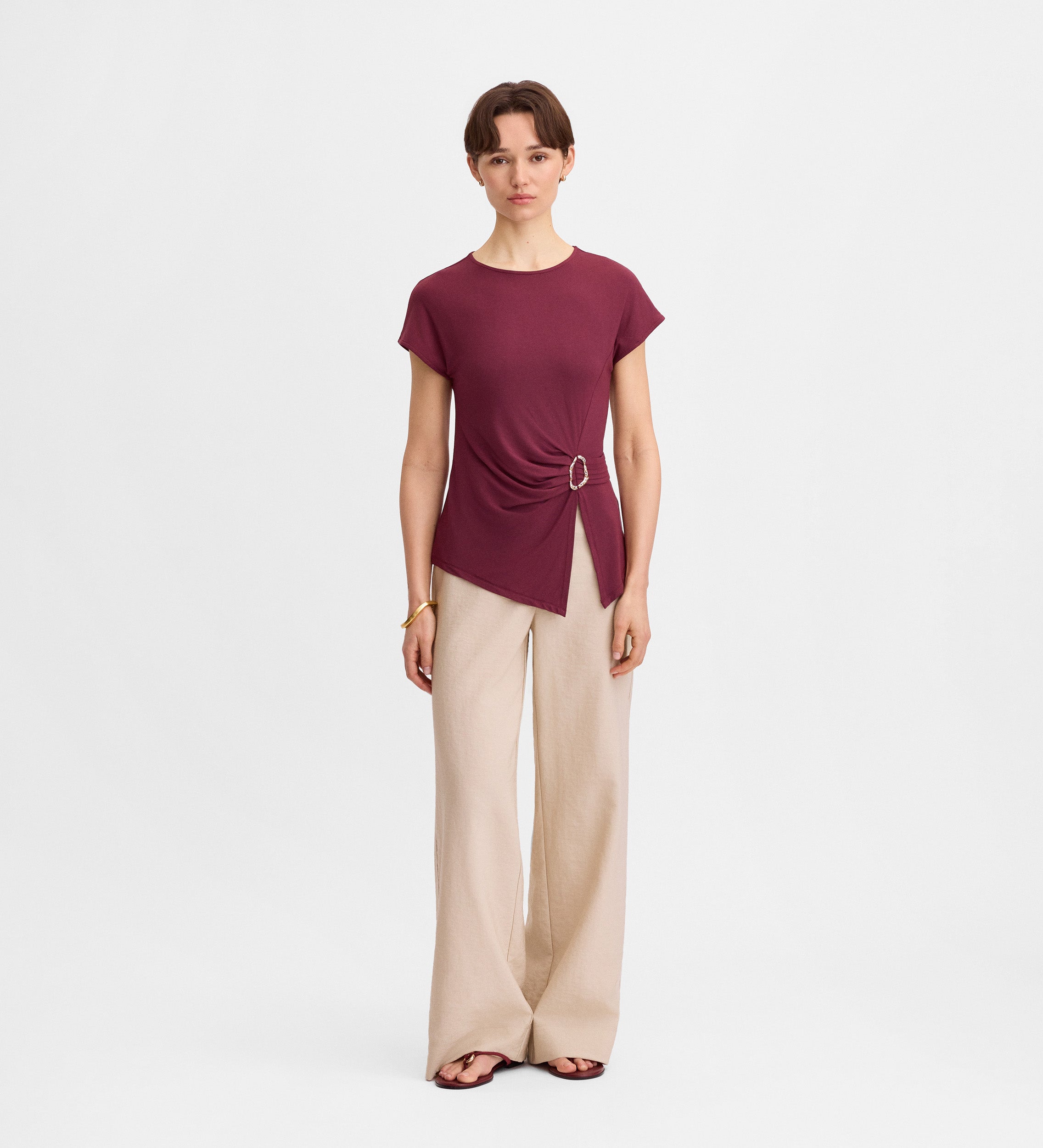 Asymmetrical buckle t-shirt