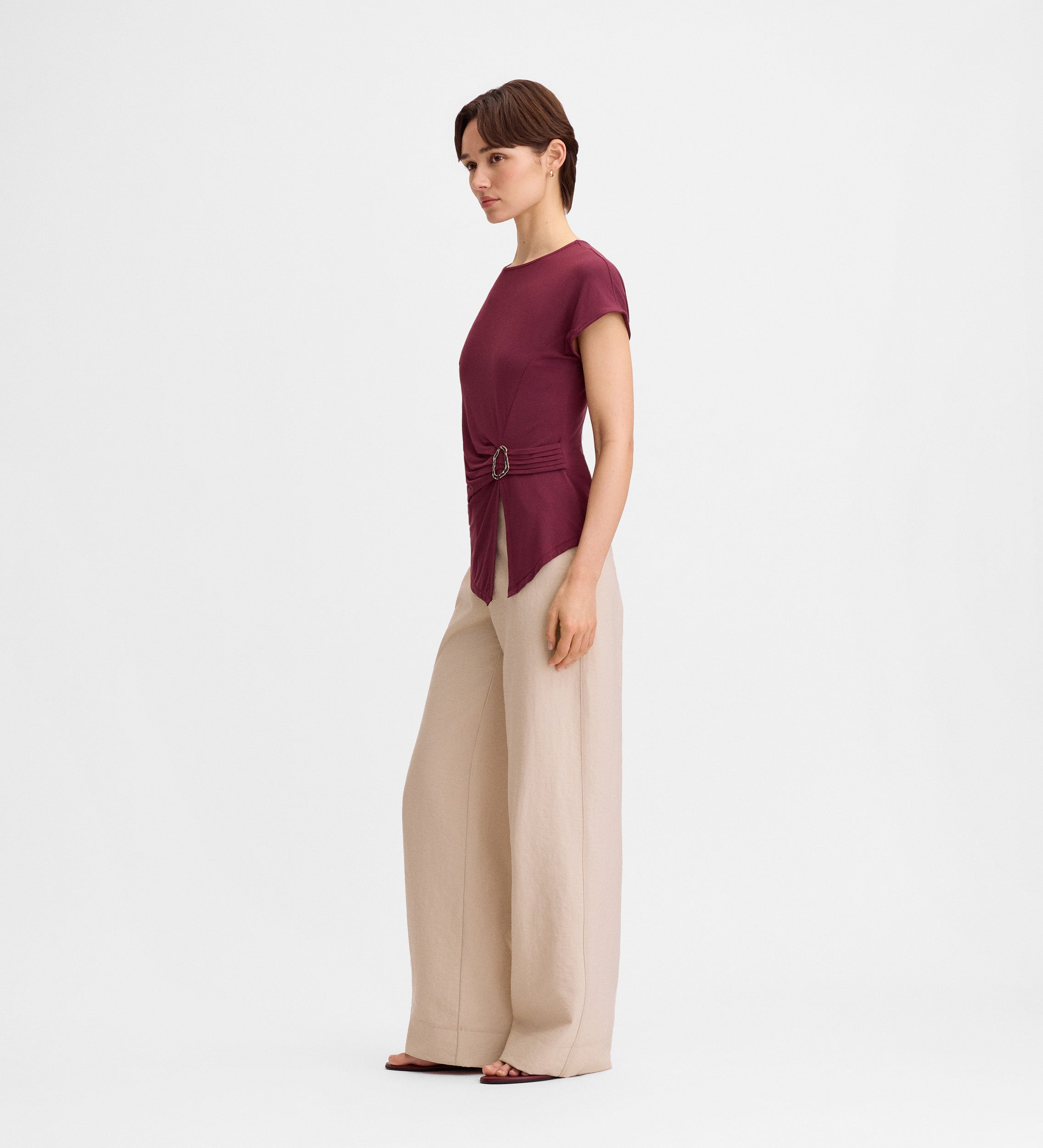 Asymmetrical buckle t-shirt
