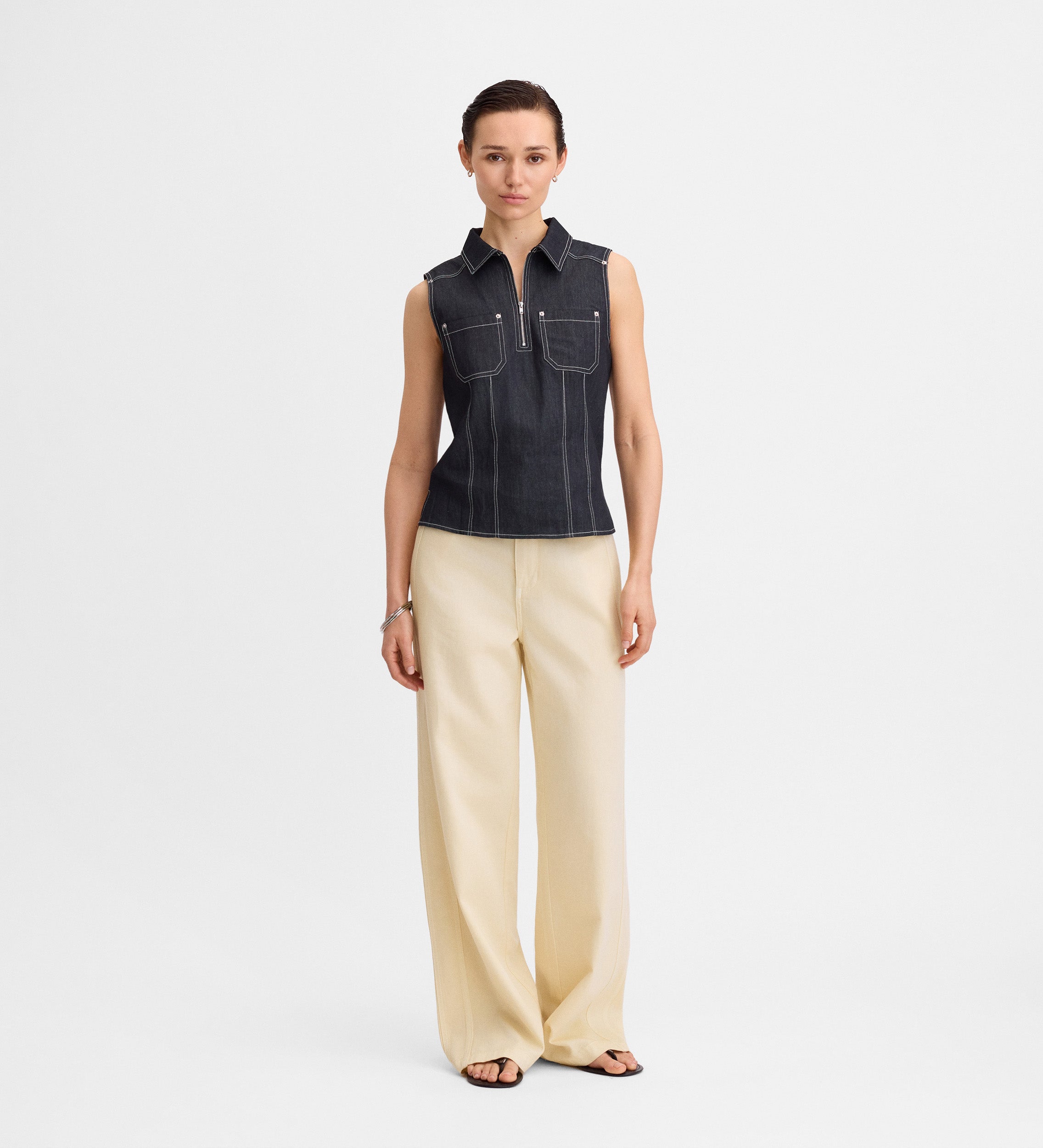 Topstitched denim top