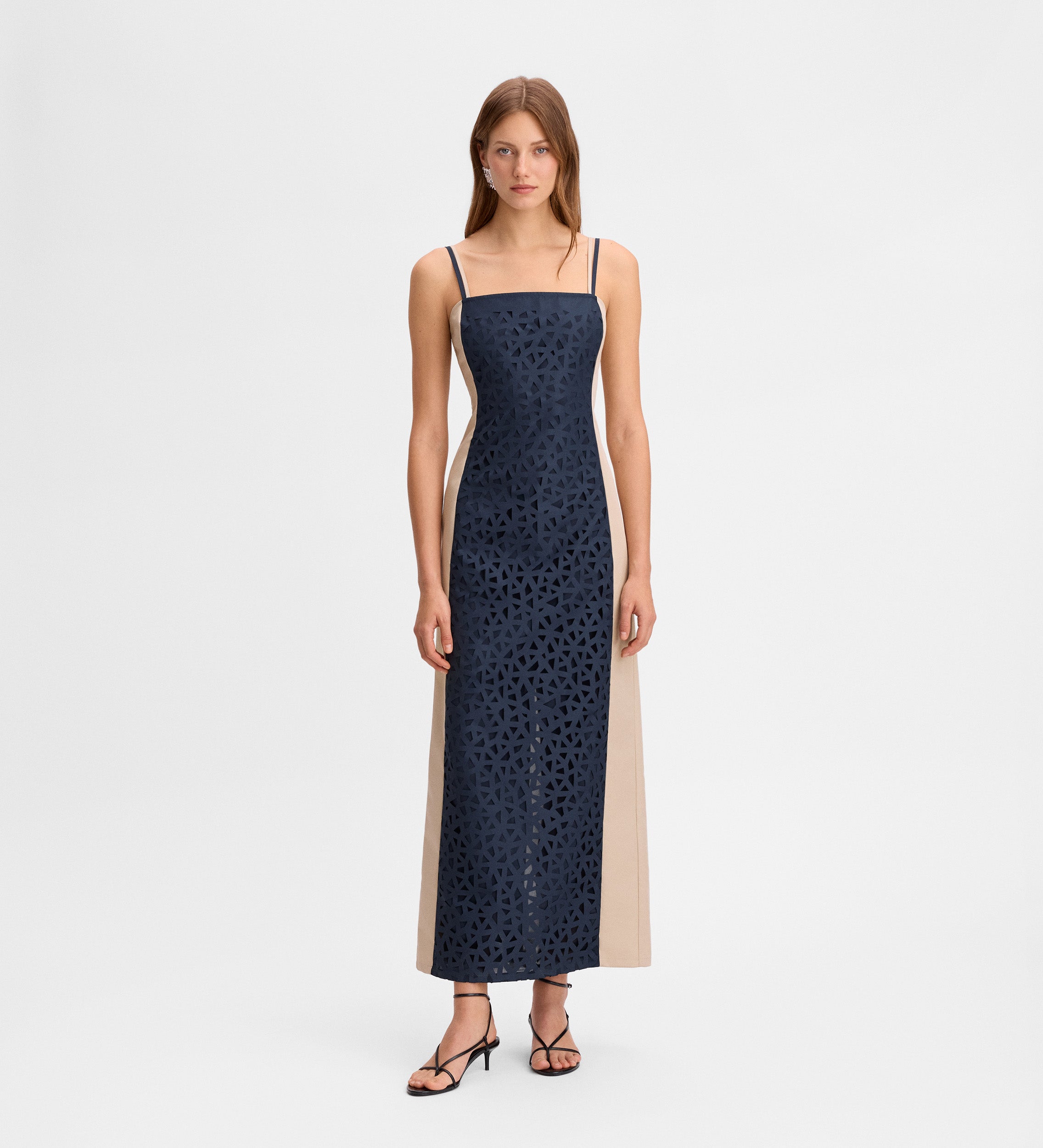 Two-tone laser-cut dress