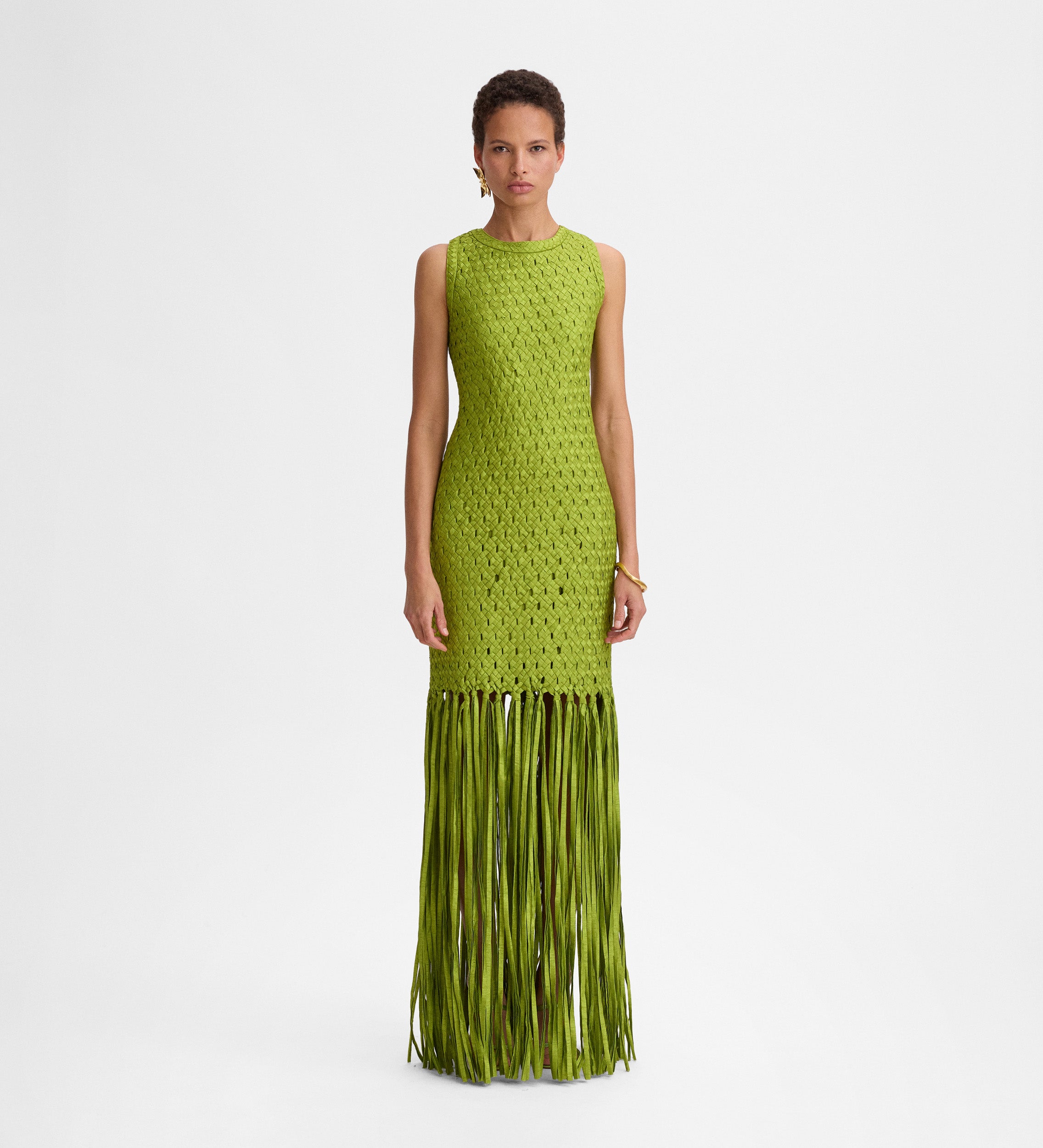 Taffeta dress with fringes