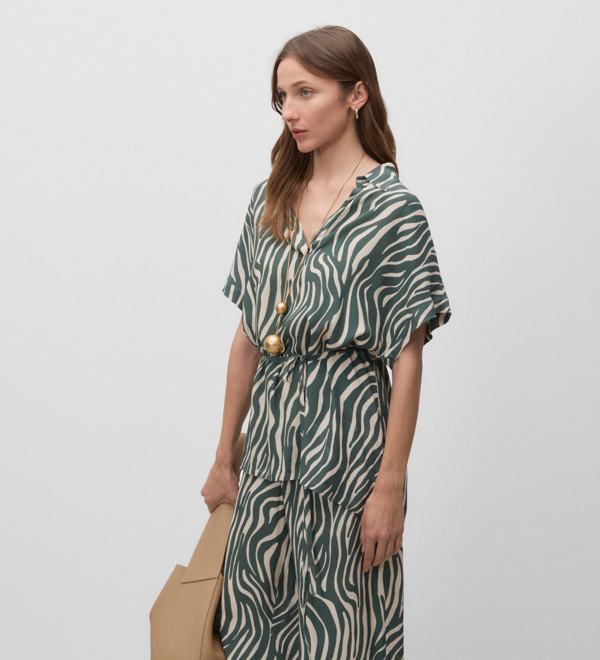 Printed blouse with belt