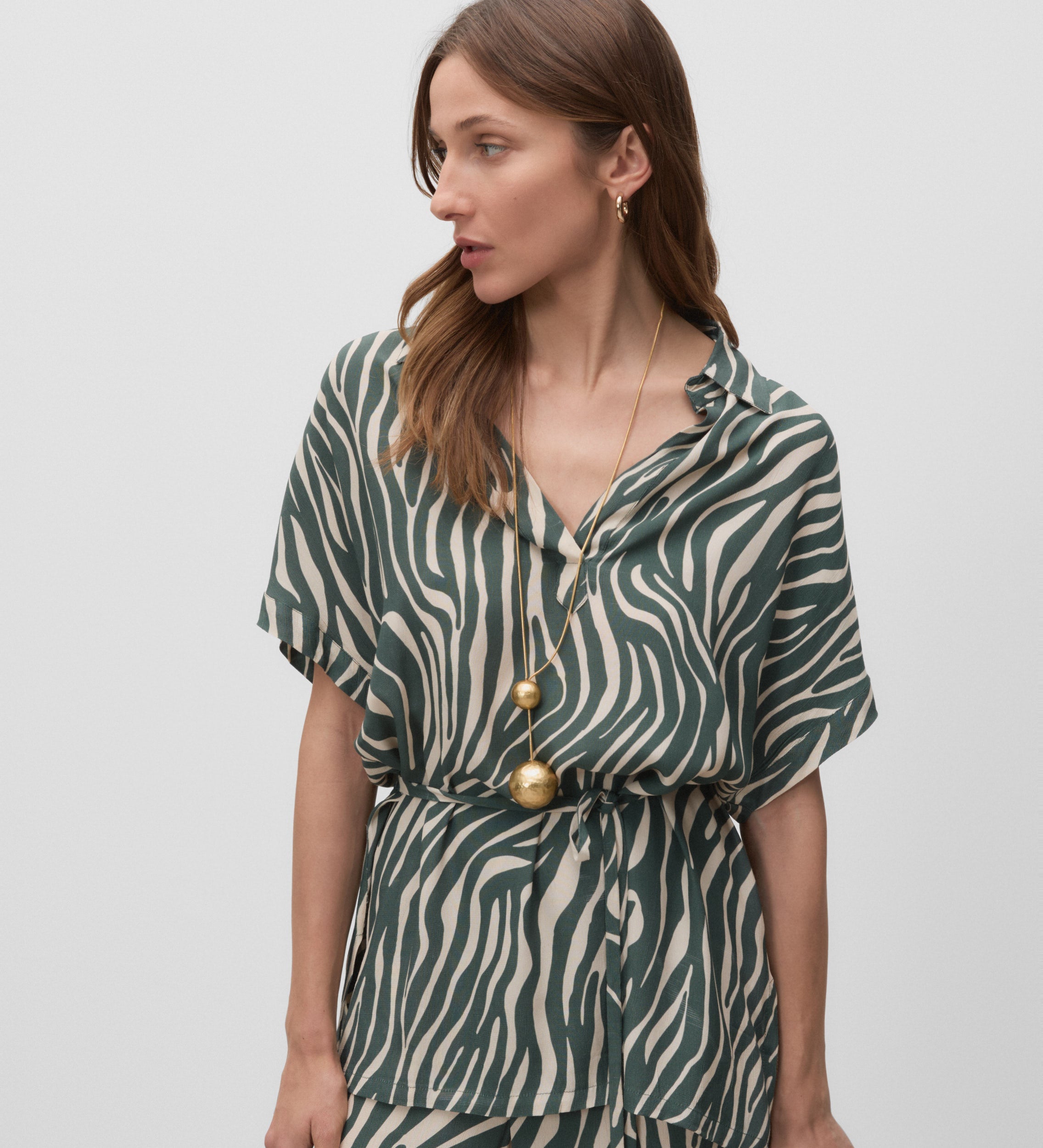 Printed blouse with belt