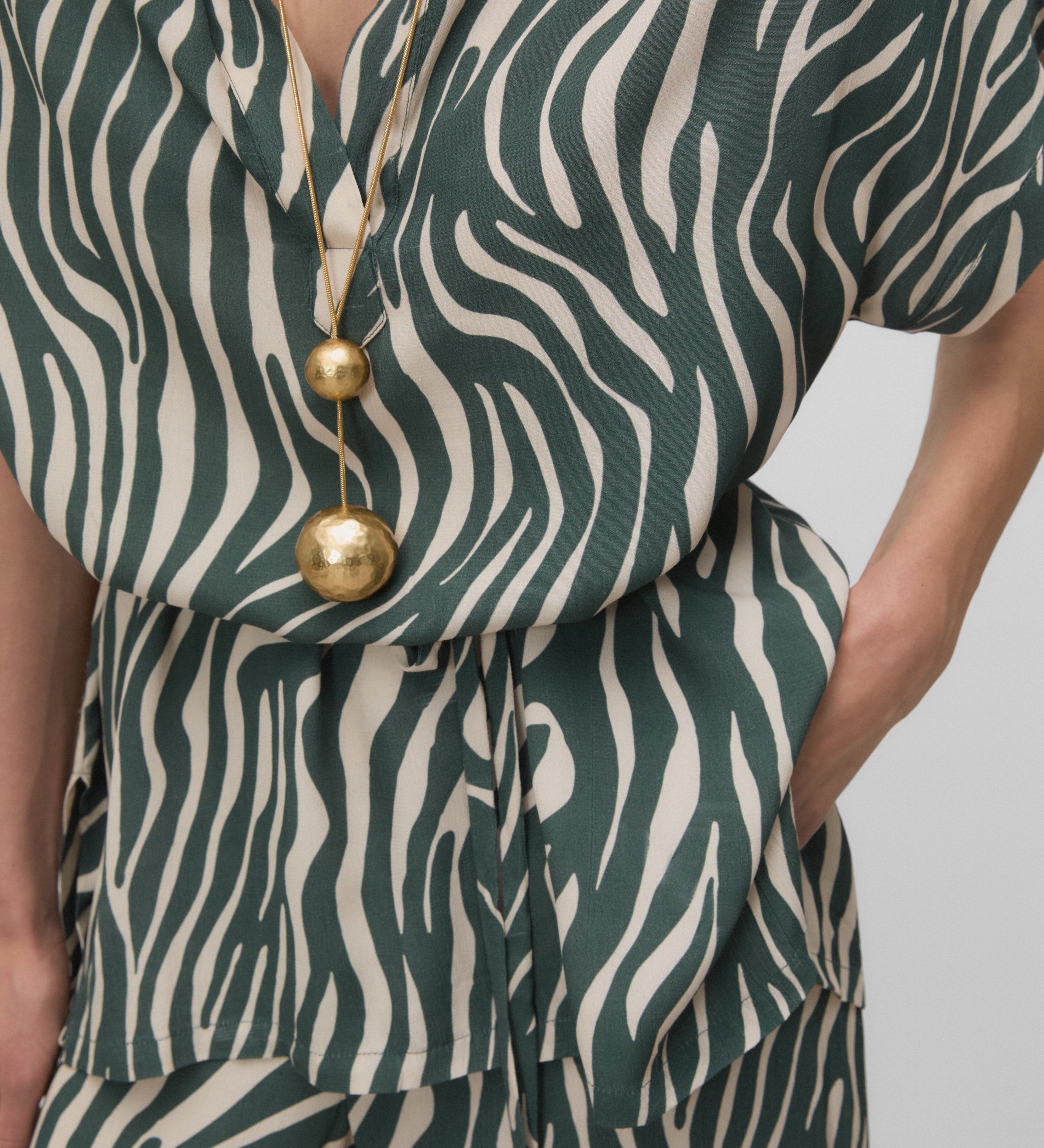 Printed blouse with belt