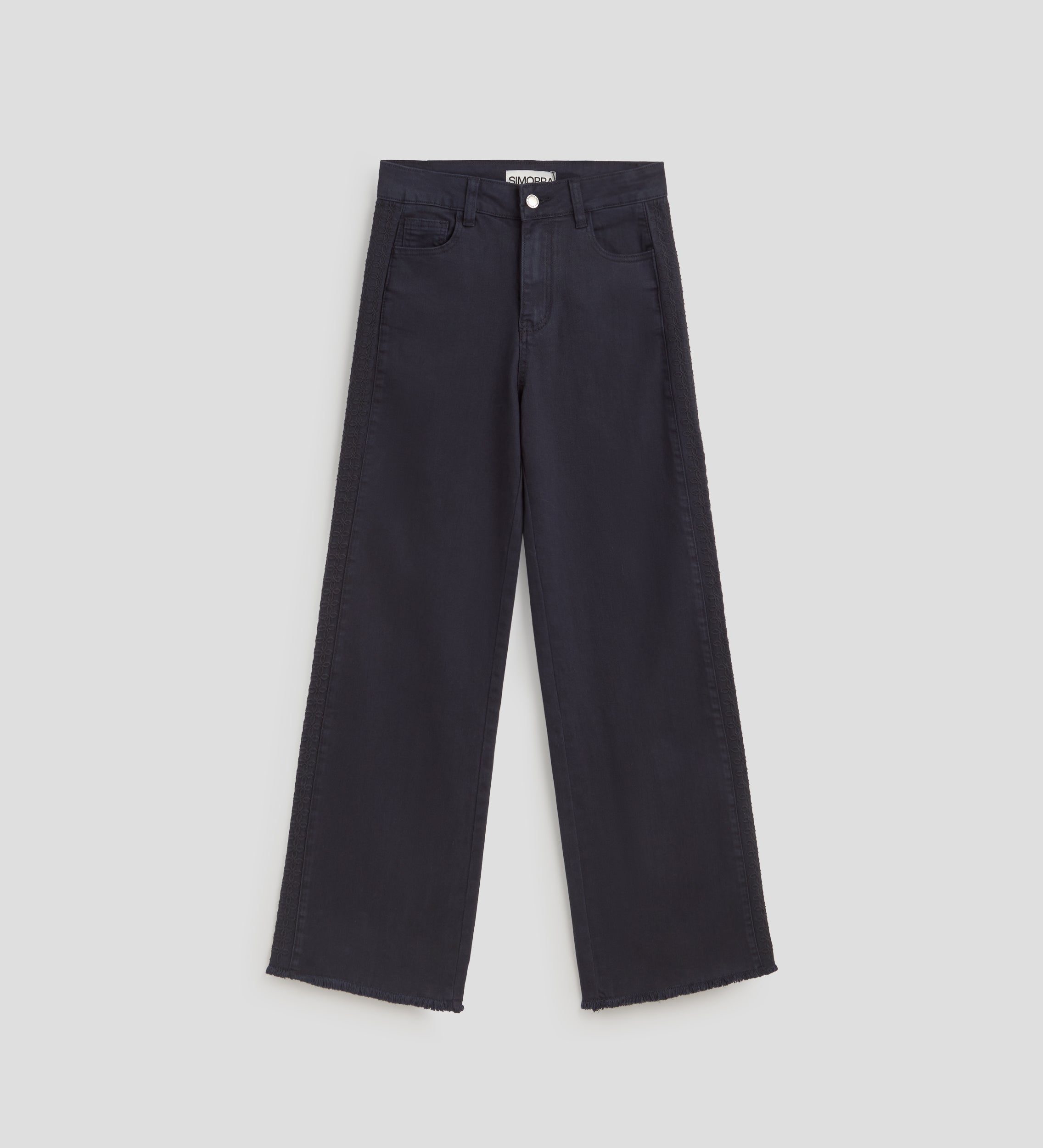 Pantalón pierna ancha bordado lateral