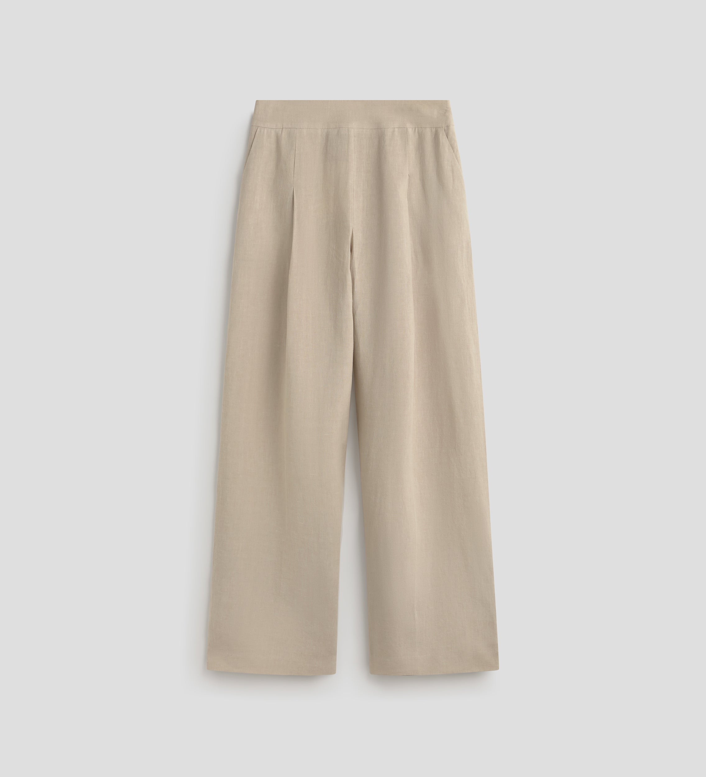 Trousers with stitched waistband