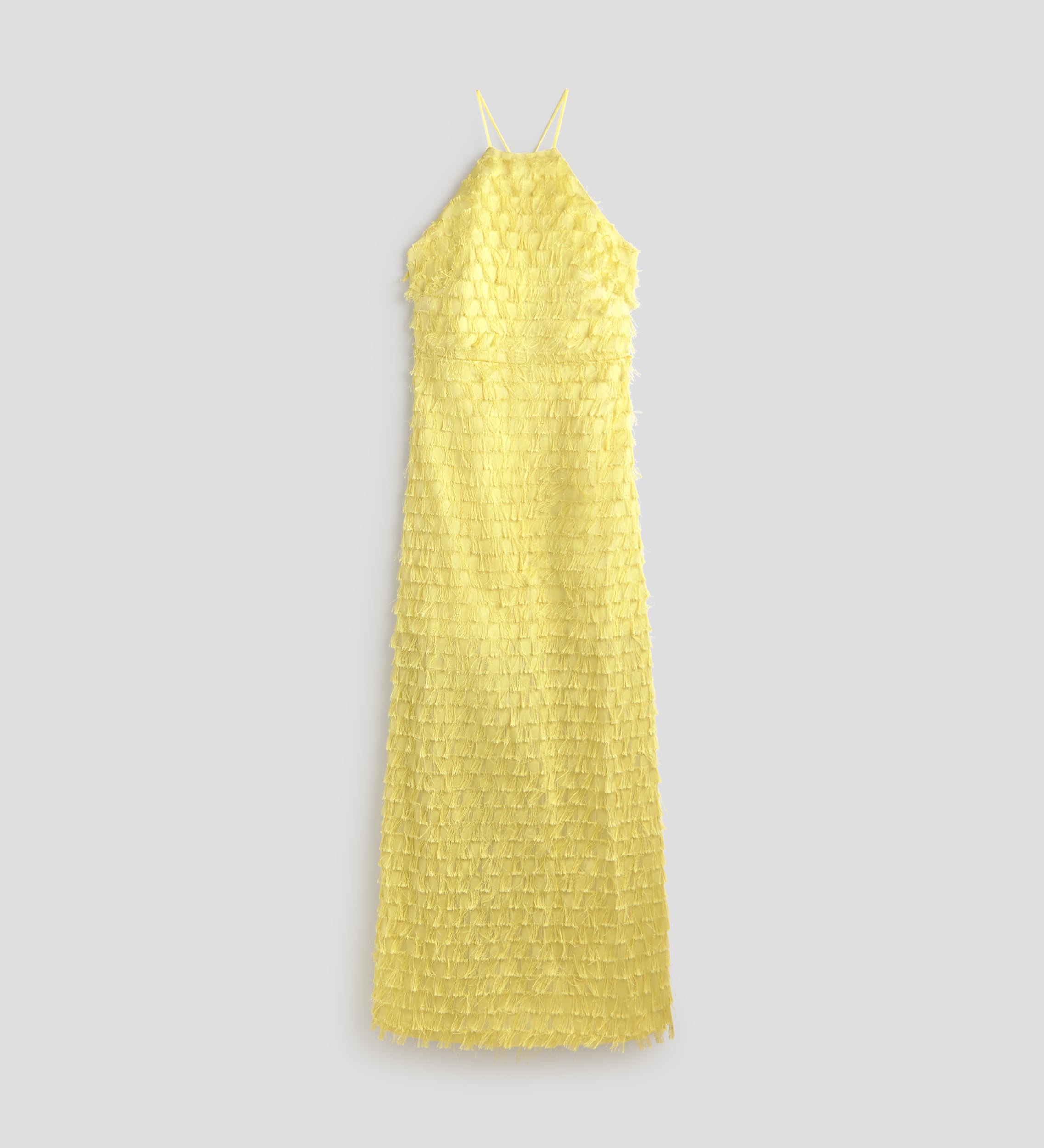 Vestido largo jacquard flecos