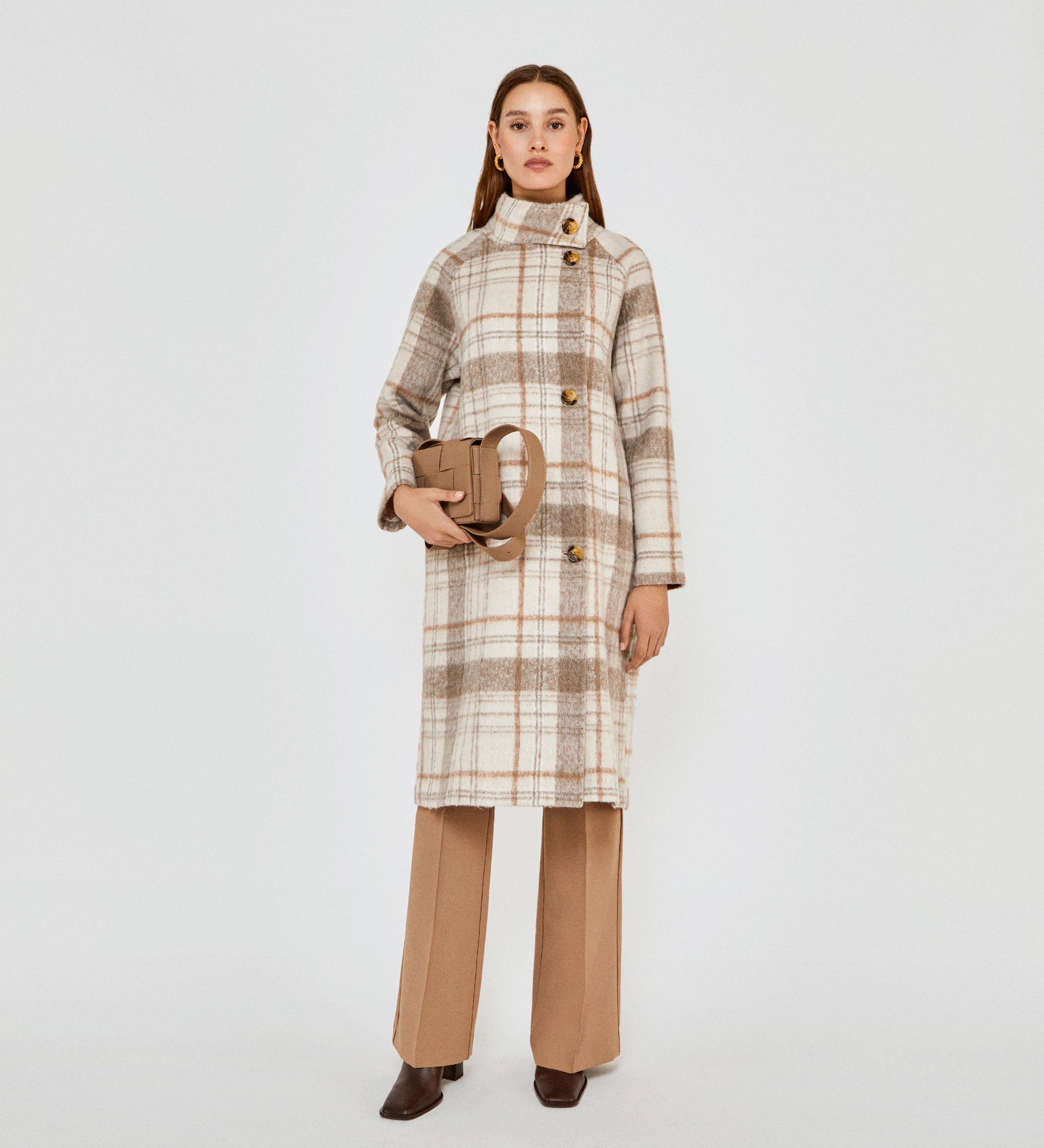 Manteau col montant à carreaux