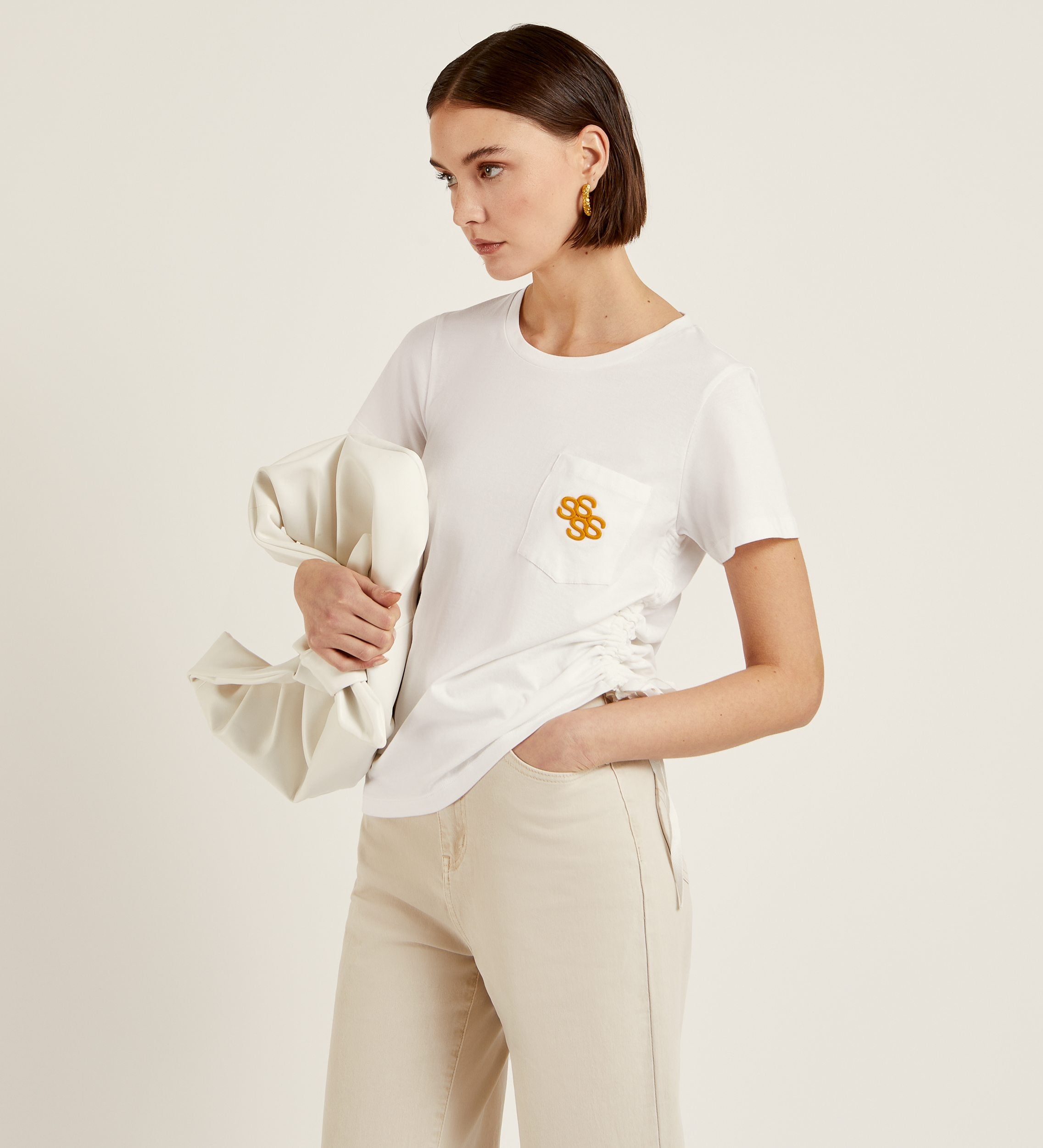 T-shirt en coton avec fronces sur les côtés