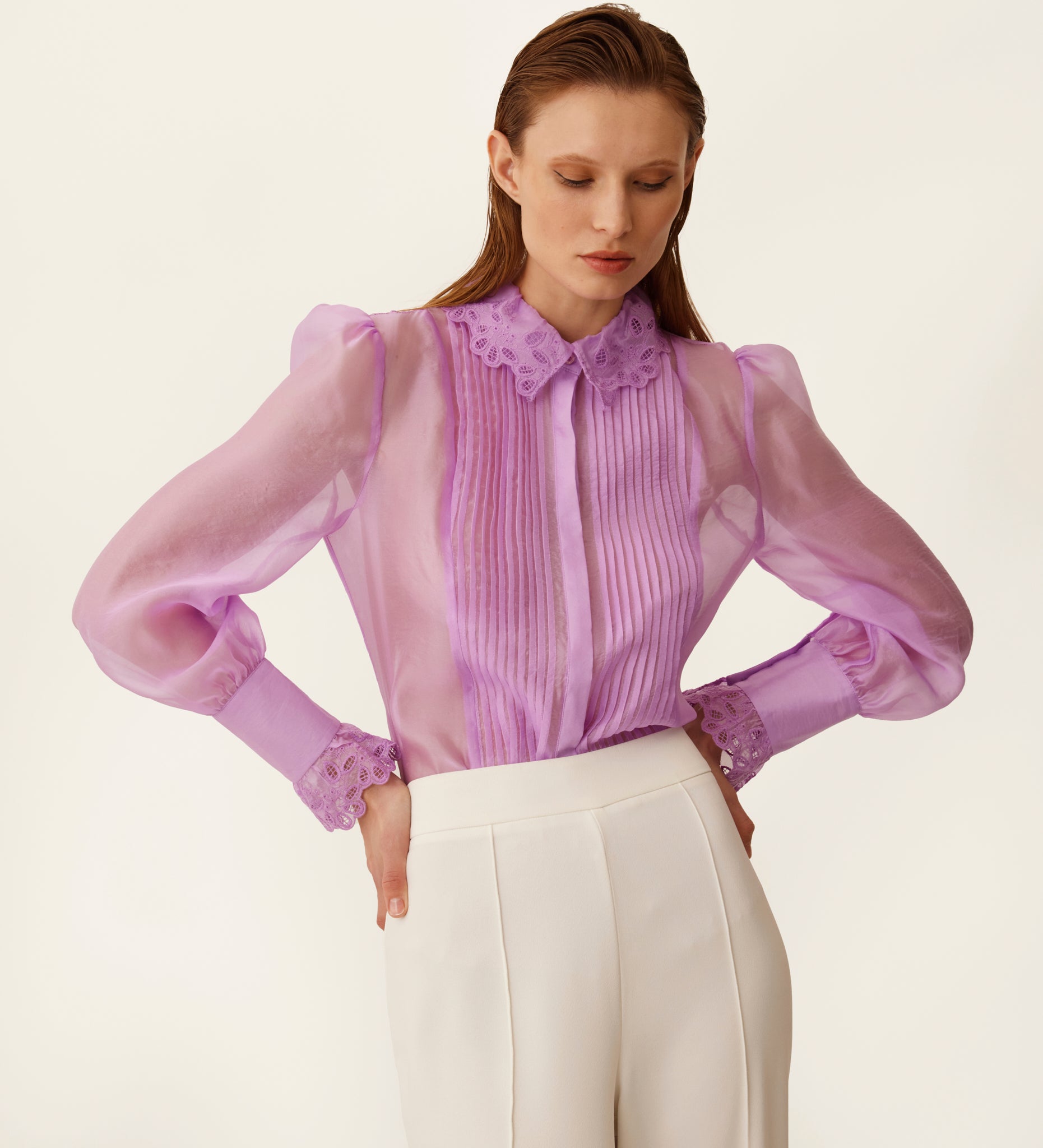 Chemisier en organza à manches longues